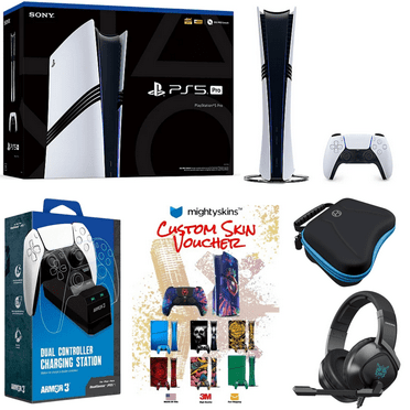 Sony PlayStation 5 Pro Console (PS5 Pro) Bundle with Wired Gaming Headset, Hard Shell Carry Case for Dualsense 5, Dual Charge Dock and MightySkins Decal Voucher