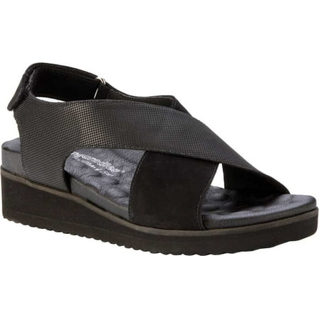 

Women s Walking Cradles Henley Wedge Slingback Sandal Black Stamped Nubuck 12 W