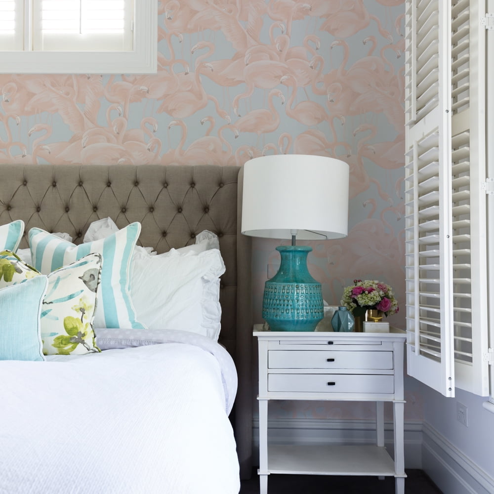 Tempaper Flamingo Pink & Blue Tropical Peel and Stick Wallpaper, 20.5" x 16.5'