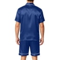 thumbnail image 4 of Mens Satin Silk Shorts Sleeve Pajama Set, Button Down Shirts and Shorts Lightweight Sleepwear with Pocket for Home Dark Blue L, 4 of 4
