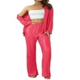 thumbnail image 4 of Women‘s Lounge Set  Textured Solid Color Long Sleeve Shirts Tops and Pants, 4 of 9