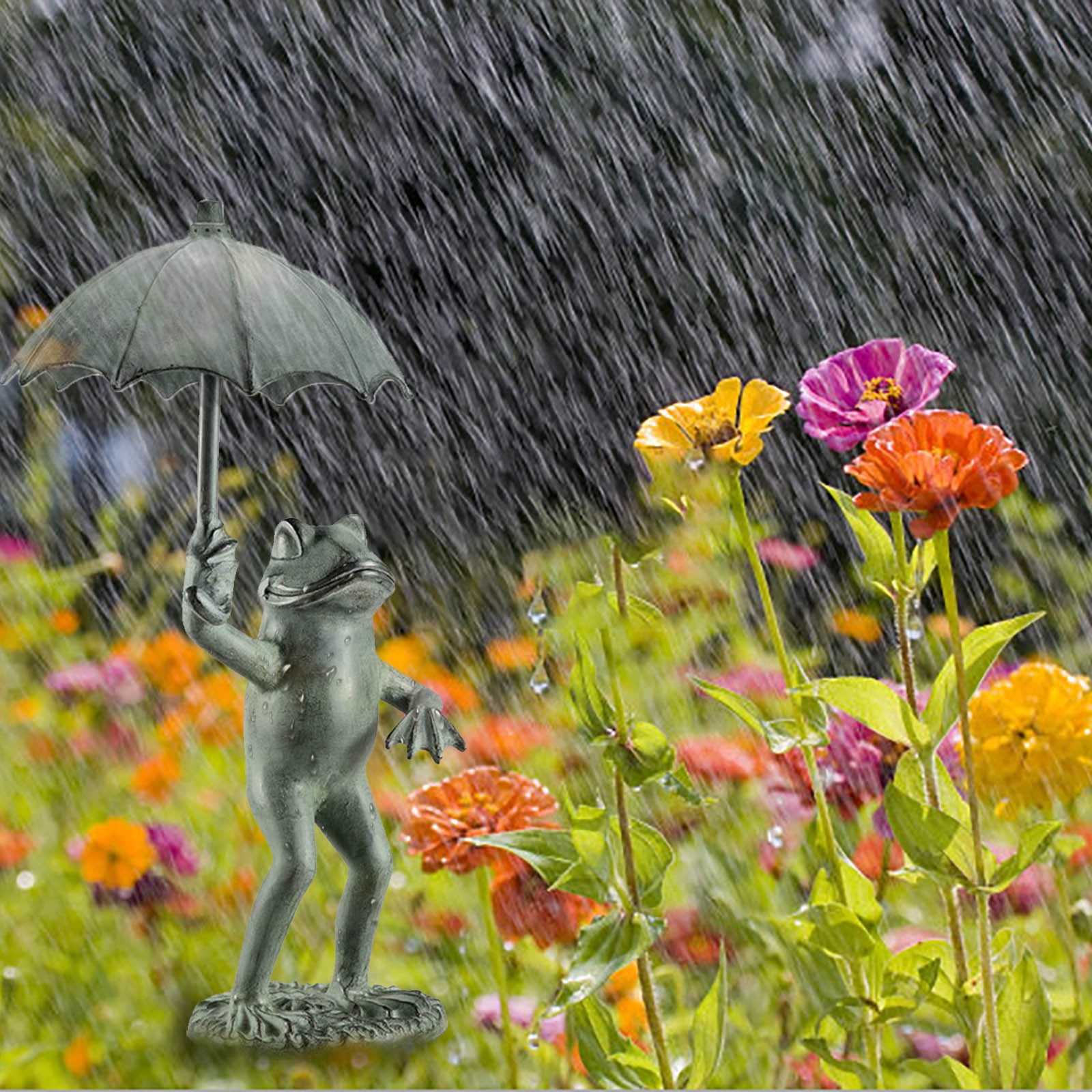 Frog with Umbrella Garden Statue, Whimsical Metal Frog Sculpture Decorative Figurine for Patio, Lawn, Yard & Outdoor Garden Decor
