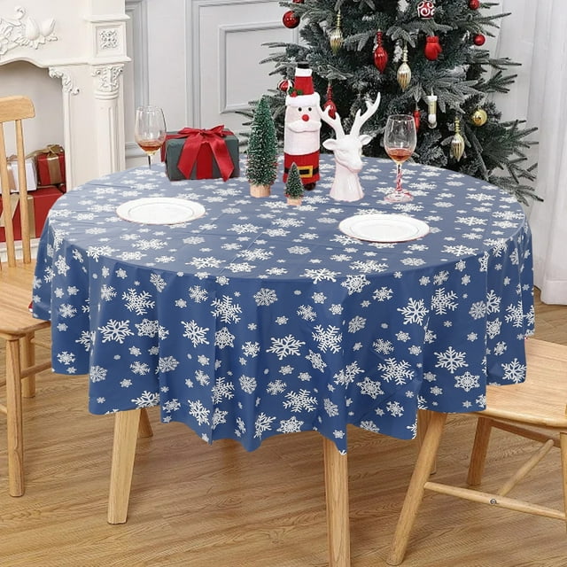QIPOPIQ Nappe Flocon de Neige d'Hiver Ronde en Plastique pour Fête de Noël Jetable Flocon de Neige Toile de Fond de Noël Bannière pour Fête de Vacances