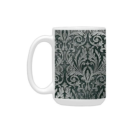 

Silver Metal Plate Graphic with Classic Floral Ornaments Medieval Empire Royal Engraved Print Charco Ceramic Mug (15 OZ) (Made In USA)