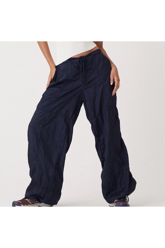 Women's Fashion Casual Elastic Waist Drawstring Strap Solid Color Big Flare Wide Leg Pants Dance Performance Pants