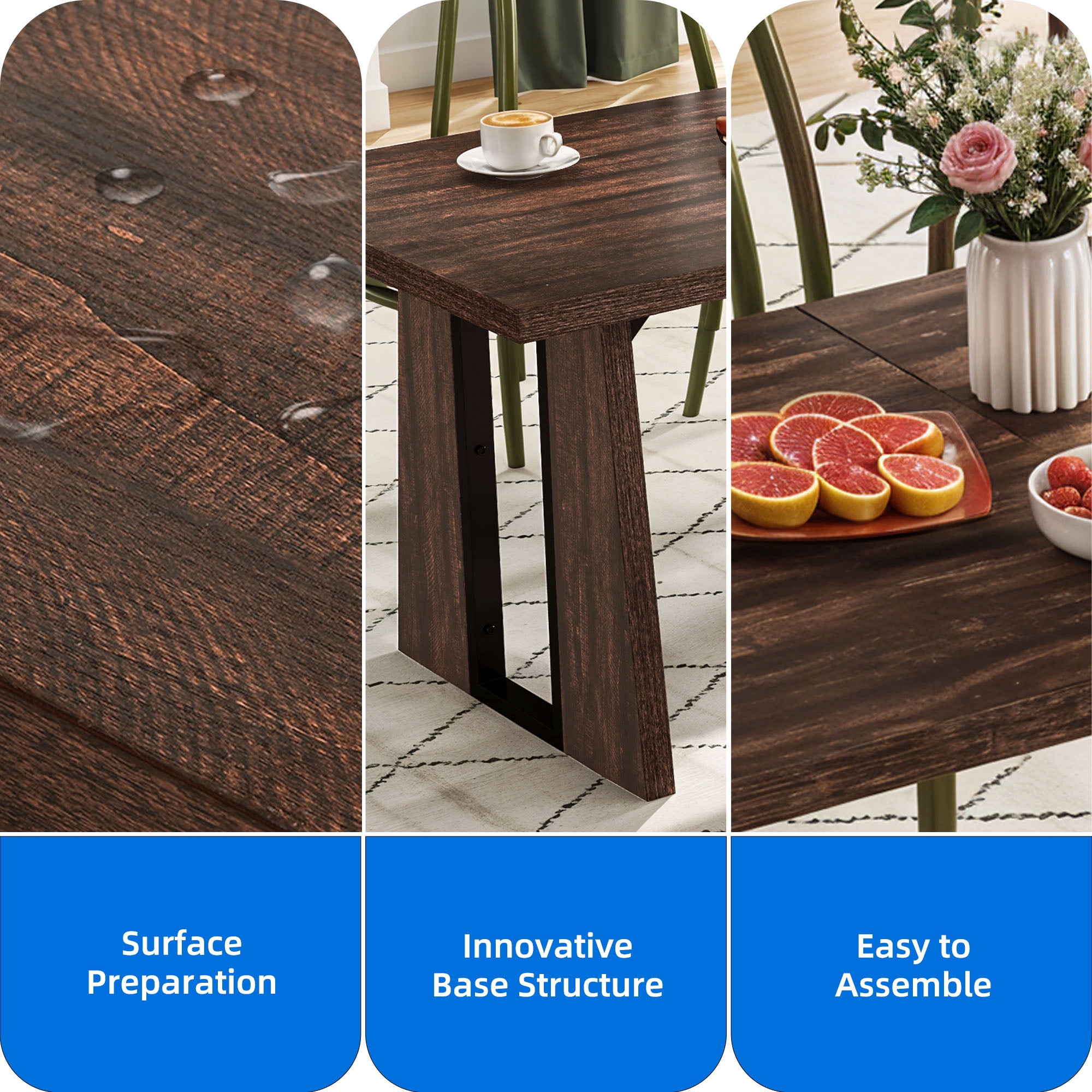Uforic 70" Wood Dining Table for 6-8 Person, Farmhouse Rectangle Dining Table withHeavy Duty Leg, Kitchen Table for Gathering, Kitchen, Dining Living Room, Brown