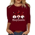 thumbnail image 1 of Gibobby Camisa navideña mujer Blusa de manga cuartos con cuello redondo y estampado de letras de de Navidad a la informal de Navidad para mujer(Vino,G), 1 of 5