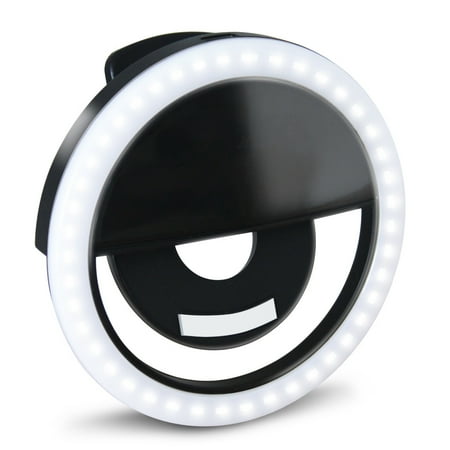 Selfie Light Ring Led Circle Clip-on Selfie Fill Light with 36 Led Bubbles USB Rechargeable Portable for iPhone Smart Phones Pads Makeup Mirrors-Black 1 Pack GLOUE