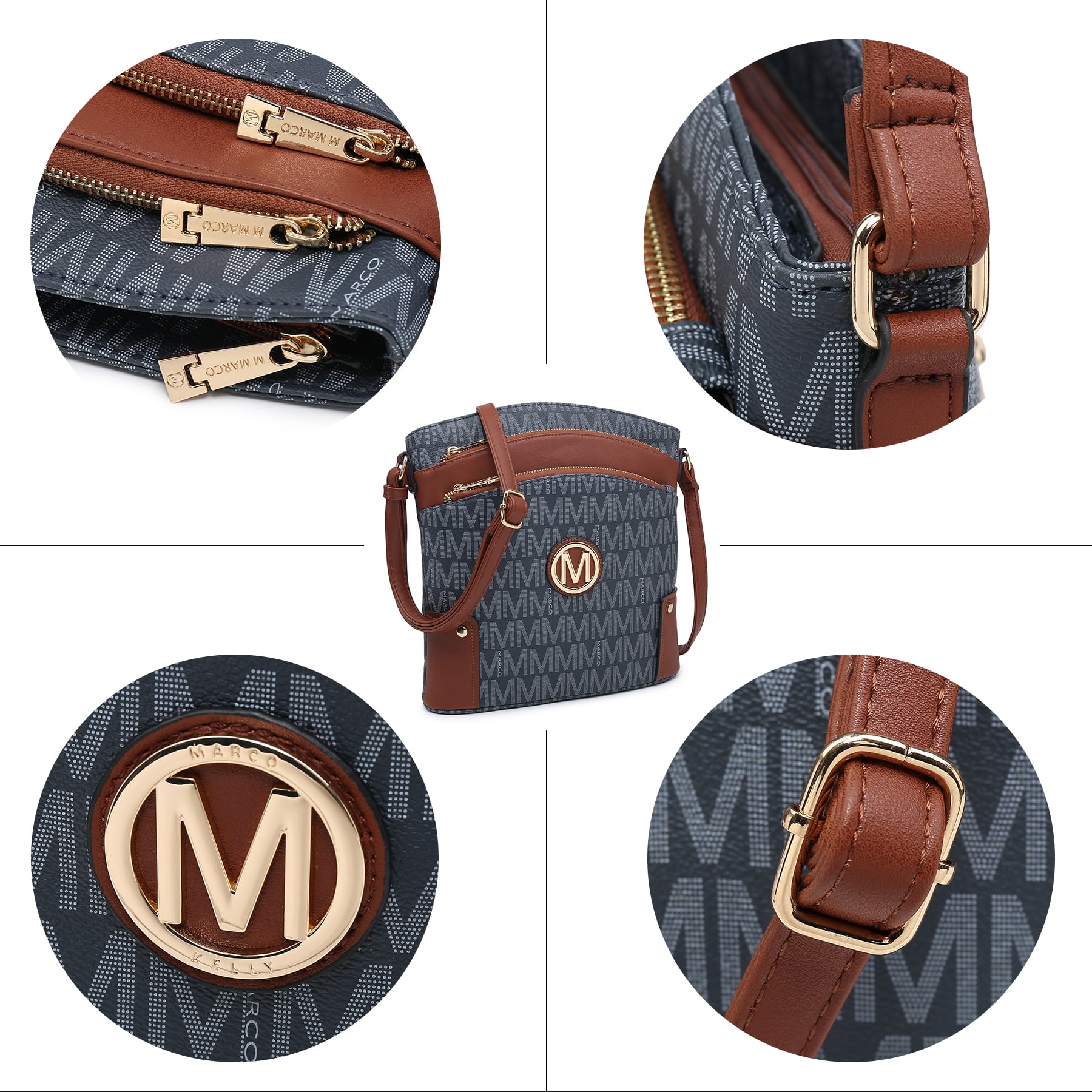 MKP COLLECTION Crossbody Bags Purses for Women Trendy Multi Pockets Monogram Zip Shoulder Bags Ladies PU Leather Handbag