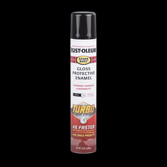 Black, Rust-Oleum Stops Rust Gloss Turbo Protective Enamel Spray Paint-334128, 24 oz