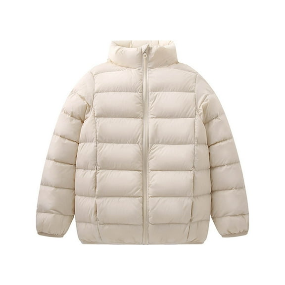 Boys Winter Coat Turtleneck Zip Up Fleece-Lined Padded Soild Color Print Girls Jackets with Pockets(6 Years 140,Beige)