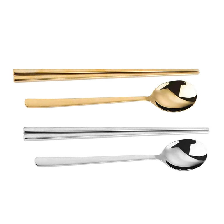Frcolor 2 Sets Chopsticks and Spoons Stainless Steel Metal Korean Chopsticks Spoon, Size: 20x3.4x0.30cm