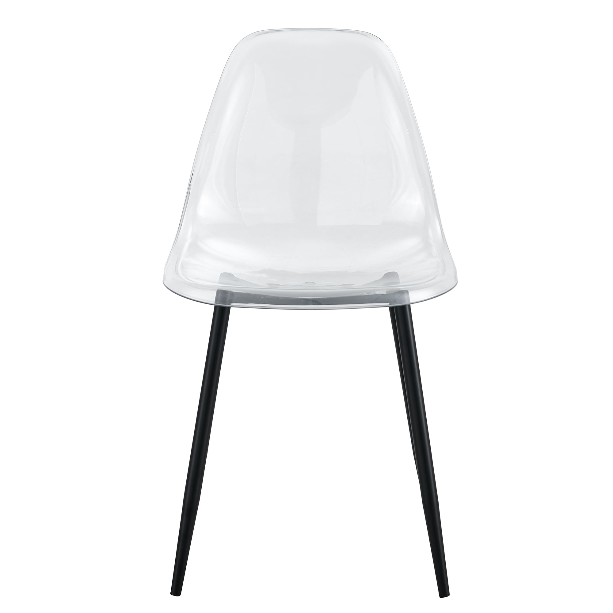 NYEESS Set of 6 Clear Transparent Dining Chairs Armless with Black Metal Legs Modern Acrylic Side Chairs for Kitchen Dining Room