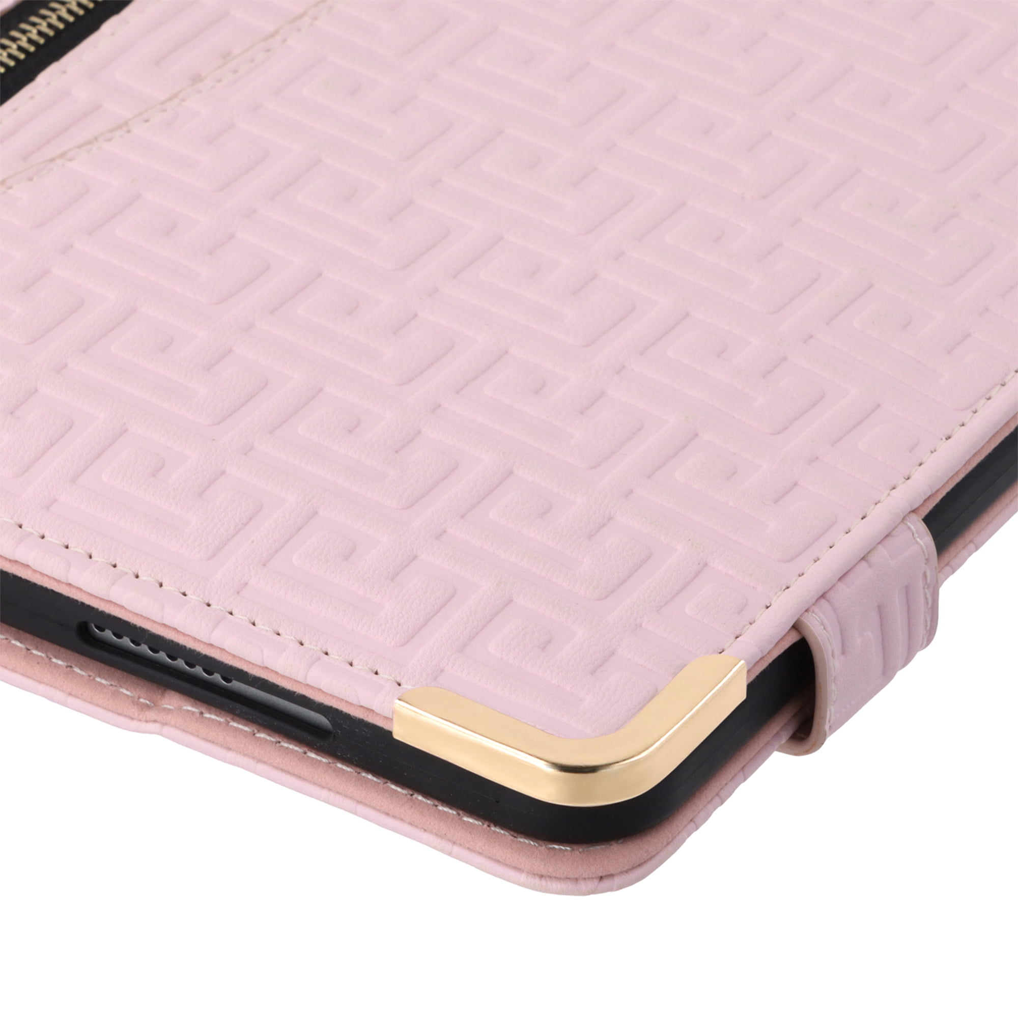 for iPad Air 11 2024/Pro 11 2022 2021 2020 2018/Air 4/Air 5, Protective Folio Case with Card Slots & Zipper Pocket & Pencil Holder, Stand Wallet PU Leather Portable Crossbody Strap Cover, Pink