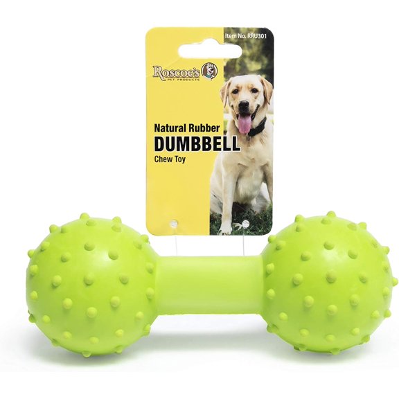 Roscoe's Pet Products Natural Rubber Dumbbell Chew Toy for Dogs. Safe and Non-Toxic.