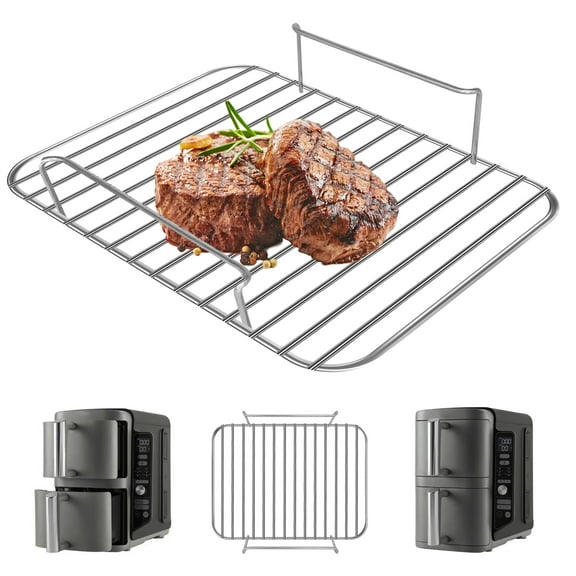 GCQ Air Fryer Wire Rack for Ninja SL401 DoubleStack XL 2 Basket air fryer, Replacement 8.5''×7.2''×1.8'' Stainless Steel Air Fryer Accessories Roasting Steamer Grill Racks Baking Tray Rack