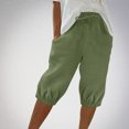 thumbnail image 2 of MIUOWANP Women's Elastic Waist Shorts with Pockets Solid Color Comfortable Casual Shorts Size M(6)Army Green, 2 of 6