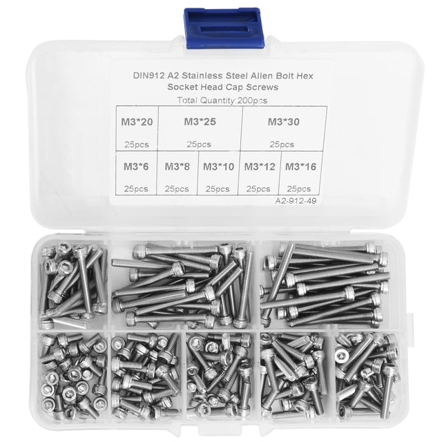 200 Piezas Tornillos De Cabeza Hueca Hexagonal Acero Inoxidable 304 Accesorios De Hardware En Caja M3 Bling Bling