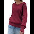 thumbnail image 3 of Suéteres Clásicos de Punto Cable para Mujer, Suaves, Informales, de Negocios y A , para Otoño. Vino Tinto M, 3 of 7