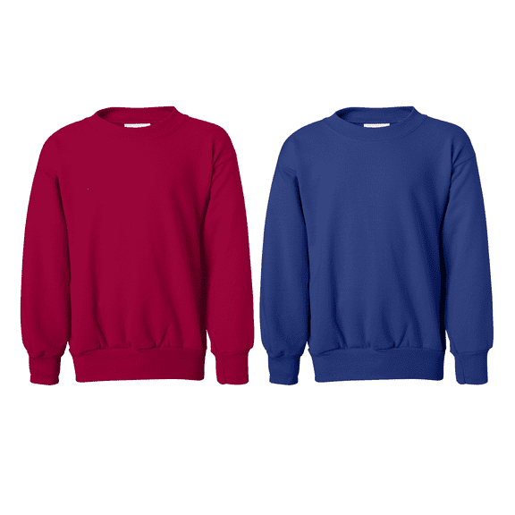 Hanes Youth Crewneck Pullover Sweatshirt, EcoSmart Long Sleeve, Deep Royal and Deep Red, 2-Pack, XS