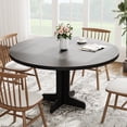 thumbnail image 1 of Gaderth 47 Inch Round Dining Table for 4, Farmhouse Kitchen Table with Retro Black Wood Grain Top and Reinforced Base, Space Saving Breakfast Nook Table for Small Dining Room, Table Only, 1 of 7
