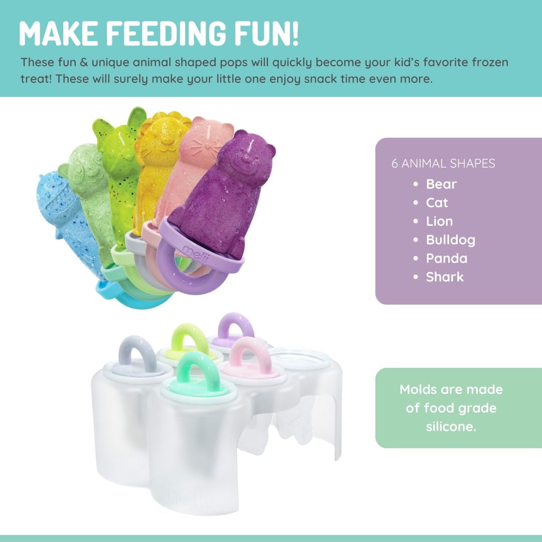 Melii Animal Ice Pops with Tray – Reusable Silicone Molds