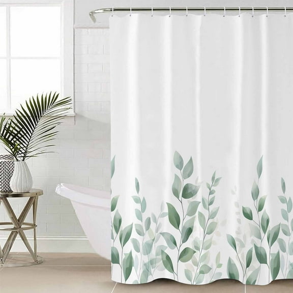 Sage Green Botanical Waterproof Fabric Shower Curtain, Pastoral Leaf Watercolor Shower Curtain for Bathroom Curtains Bathtubs Hotel Washable Shower Curtains with 12 Hooks Small 36x72in