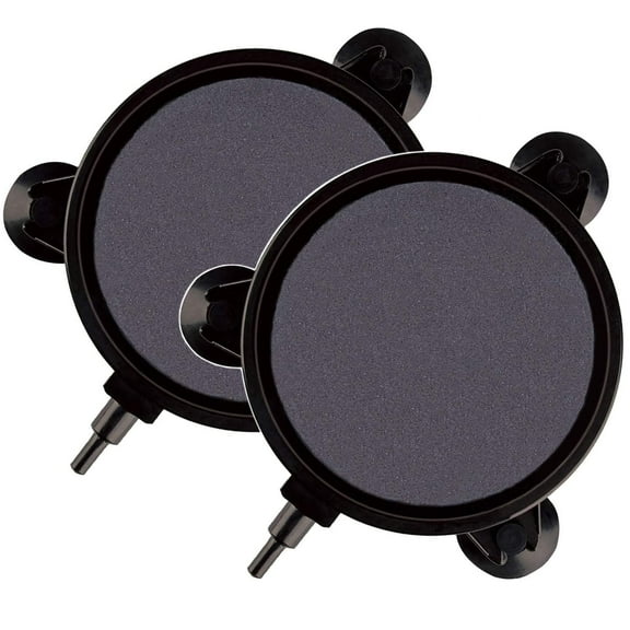 SLOCME 4 inch Aquarium Air Stone 2 pack – Round Oxygen Diffuser Disc with Suction Cups, Produces Fine Bubbles for Fish Tank, Hydroponics & Aquatic Plants