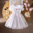 thumbnail image 2 of Rhuody Robe pour Fille, Robe Superposée en Maille Brodée de Fleurs avec Nœud, Manches Courtes, Robes de Fête, Tenue Mode, 6 Ans, Blanc, 2 of 9