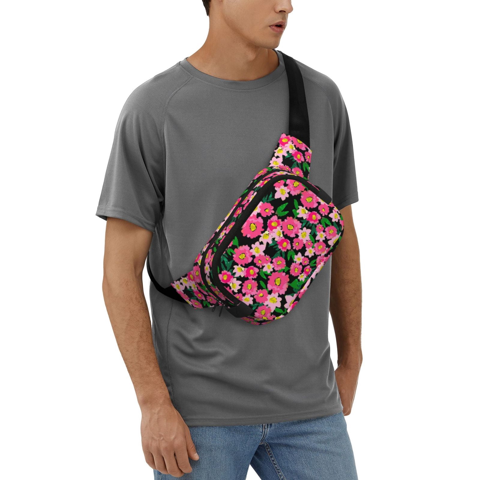 Picia Blooming Meadow Print Square Double-Layer Waist Bag Mini Adjustable Waist Belt Bag Exercise Running Travel Hiking