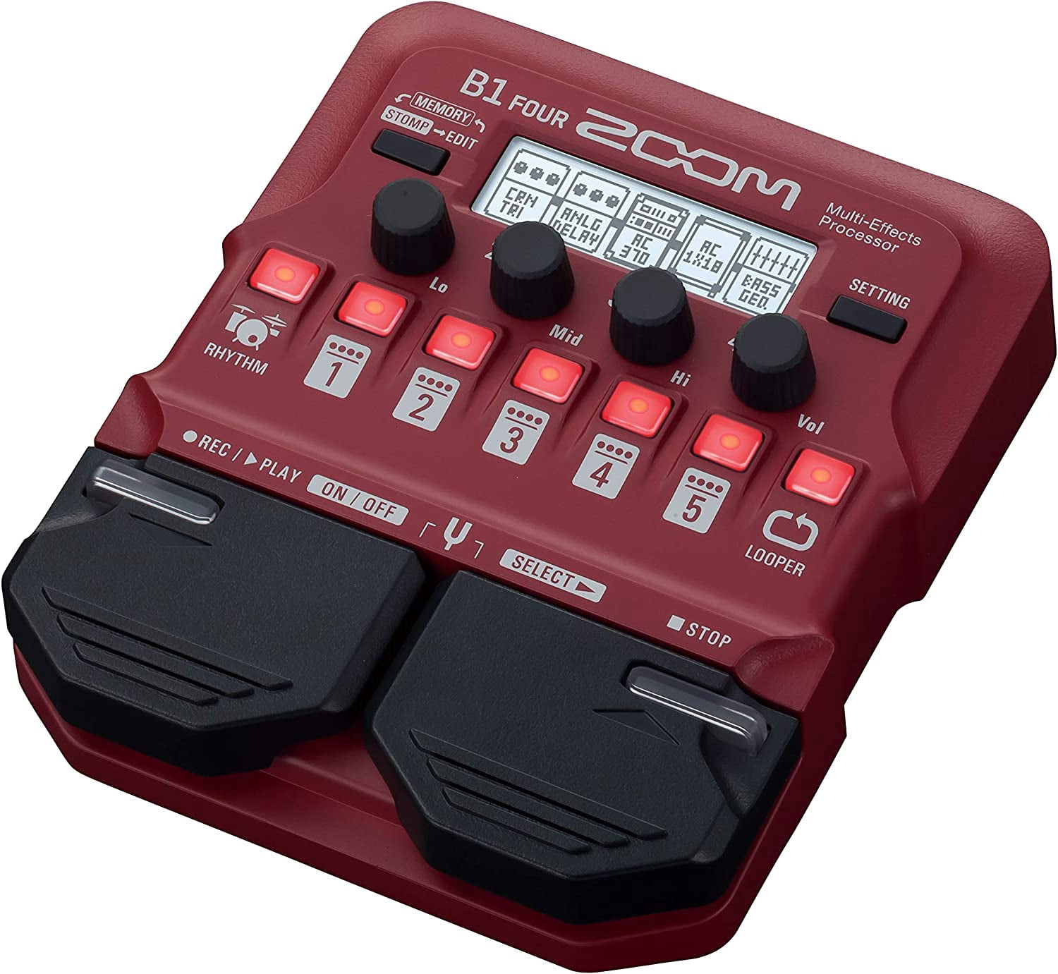 Zoom B1 FOUR Bass Guitar Multi-Effects Processor Pedal, With 60+ Built-in effects, Amp Modeling, Looper, Rhythm Section, Tuner, Battery Powered