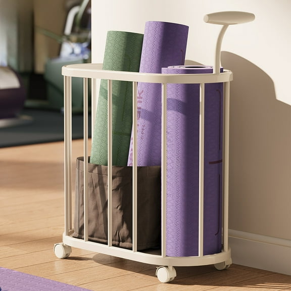 Sports Equipment Storage Rack, Yoga Mat Basketball Badminton Organizer Cart with Locking Wheels, Heavy Duty Home Gym Organization, Multi Functional Storage for Sports Gear and Household Items
