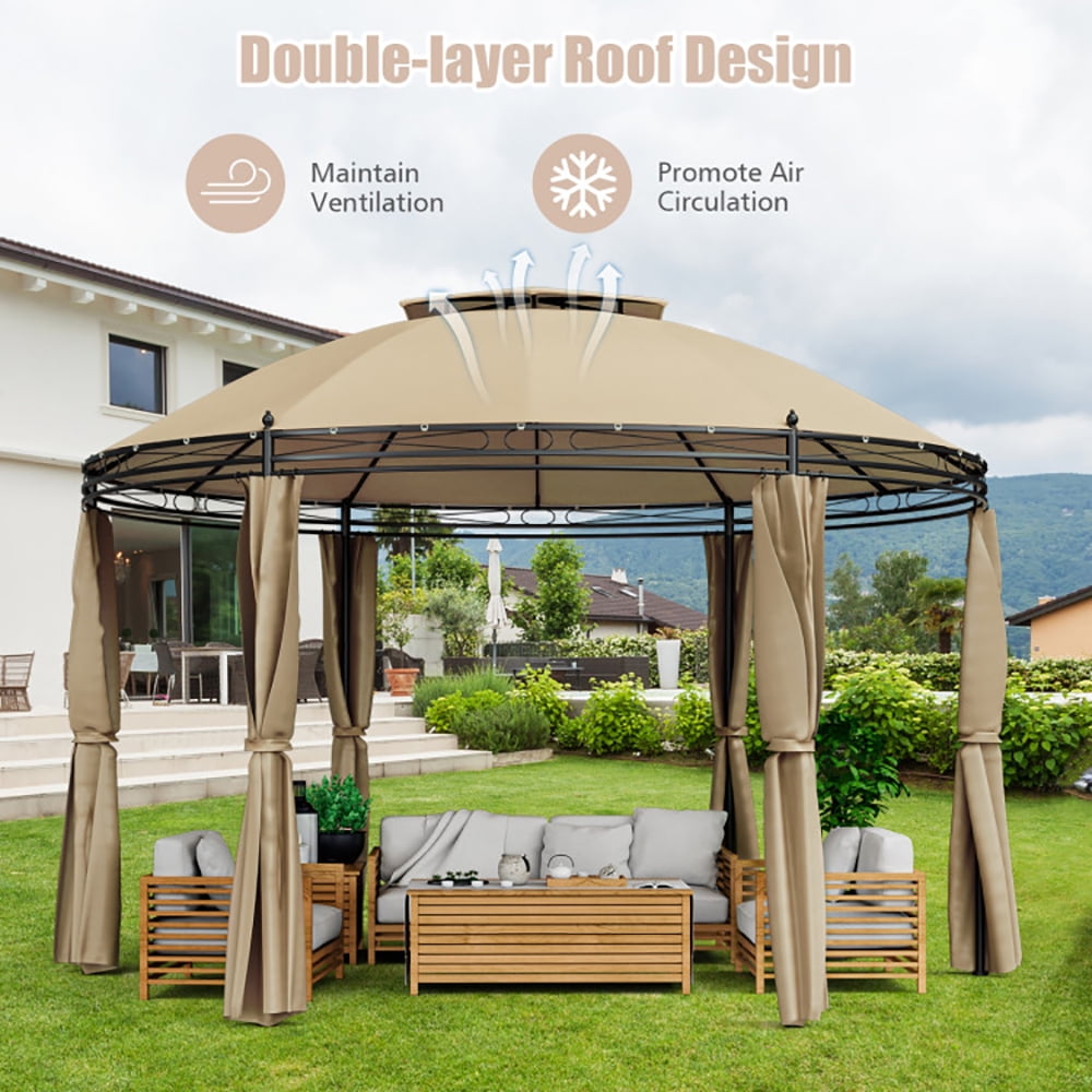 Aimee Lii 11.5 ft Outdoor Patio Round Dome Gazebo Canopy Shelter with Double Roof Steel, Backyard Canopy Gazebo for Party Wedding BBQ Events, Brown
