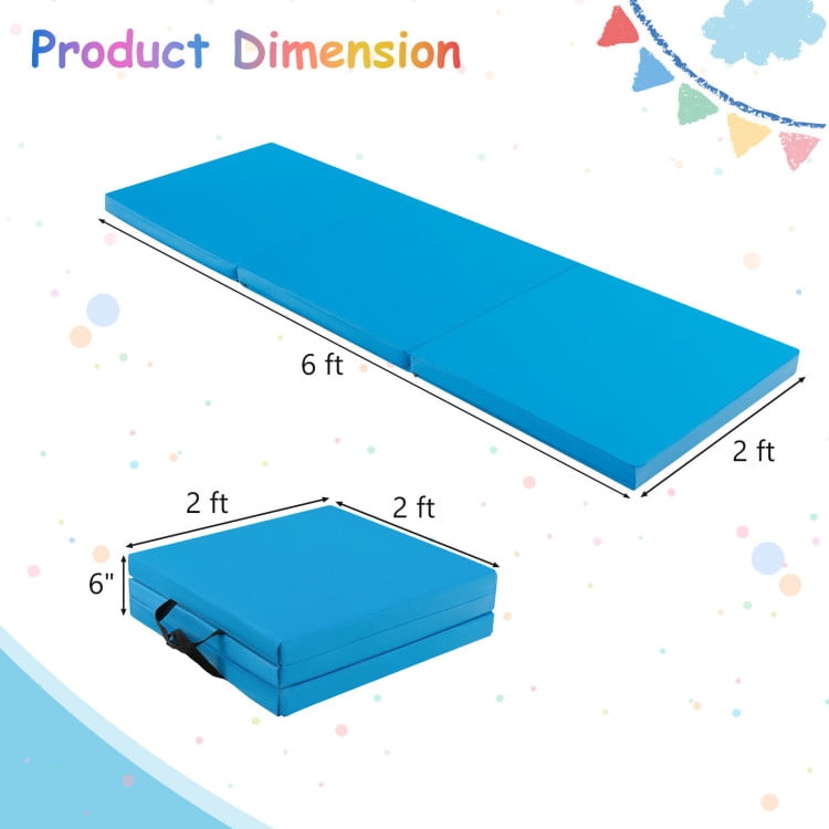 Resenkos Gymnastics Mat, Exercise Tumbling Mat,6 x 2 FT Tri-Fold Gym Mat with Handles and Removable Zippered Cover-Blue