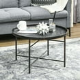 thumbnail image 2 of HYJY 24" Round Coffee Table with Hammered Tray Top, Vintage Metal Center Table for Living Room, Bedroom, Side Table, Pewter, 2 of 18
