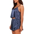 thumbnail image 4 of Yourumao Satin Pajama Set for Women Two Piece Crop Camisole Tops and Ruffle Hem Shorts Silky Pajama Sets Solid Silk Pjs for Loungewear, 4 of 7
