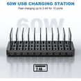 thumbnail image 2 of Charging Station for Multiple Devices, MJMJ 60W 10 Port USB Fast Charging Station with Adjustable Dividers, Compatible with iPhone, iPad, Tablets and Cell Phone (Black), 2 of 7