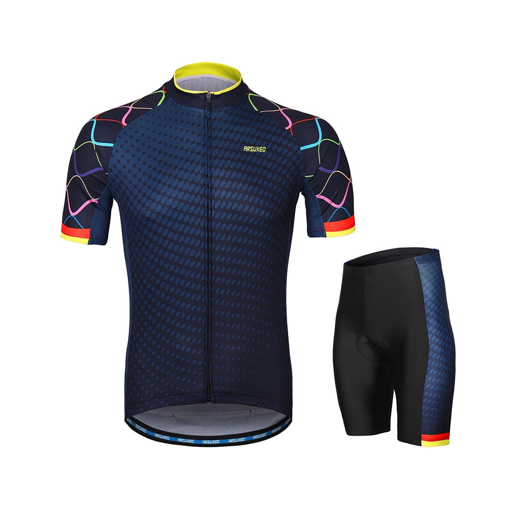 Mens Cycling Jersey Set Short Sleeve Bike Clothing Reflective 