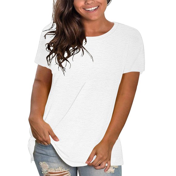 WTXUE T-Shirts Short Sleeve, Crew Neck Shirts for Women's Cotton Shirts Loose Shirts T Shirts Loose Tops Solid | Casual for Women White XXL