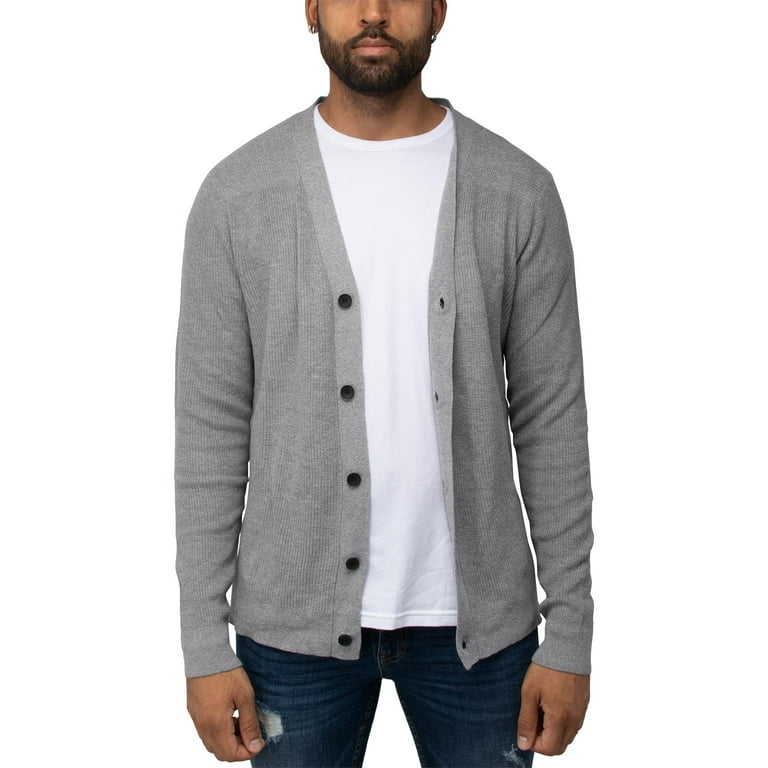 X RAY Men's Cotton Cardigan Sweater, Long Sleeve Slim V-Neck Soft Button  Down Cardigan, Ribbed Cotton V-neck Grey, 5X-Large 