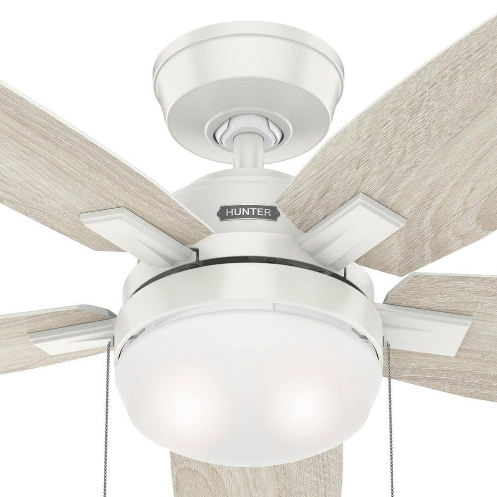 Restored Hunter Fan 52 inch White Ceiling Fan with Light and Pull Chain, Indoor Ceiling Fan with 5 Blades for Bedroom, Living Room, Kitchen, Office (Refurbished)