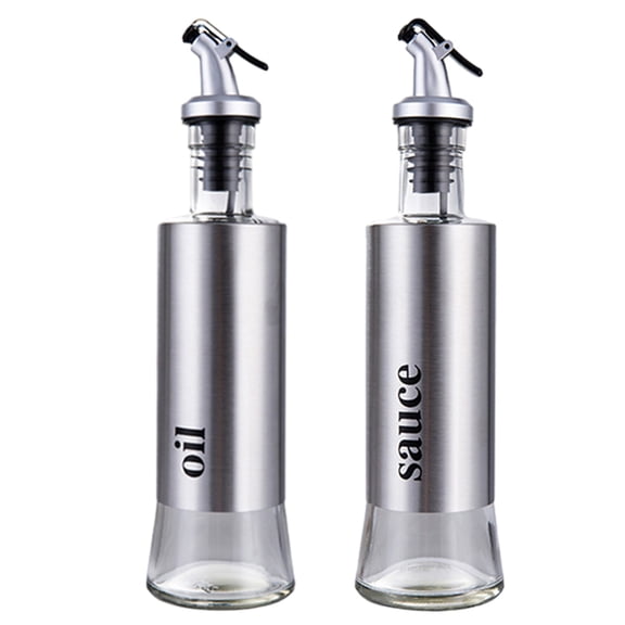 Stainless Steel Oil Dispenser Set, 300ml, Drip-Proof Nozzle Prevents Oil Leakage, Convenient Cooking Experience With Ergonomically Designed Lead-Free Glass Bottle, Easy To Fill