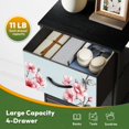 thumbnail image 5 of 4 Drawer Vertical Storage Dresser pink mustered flowers grey leaves blue with Wood Top Fabric Pull Drawers, 5 of 8