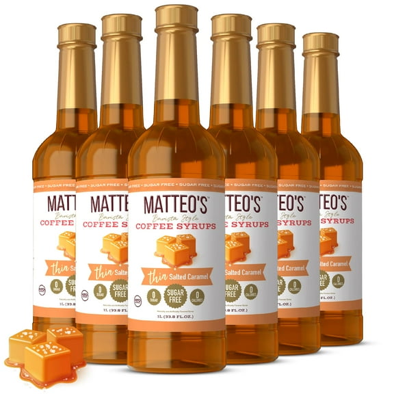 Matteo's Sugar Free Coffee Syrup, Salted Caramel (1L bottle, 6-pack)