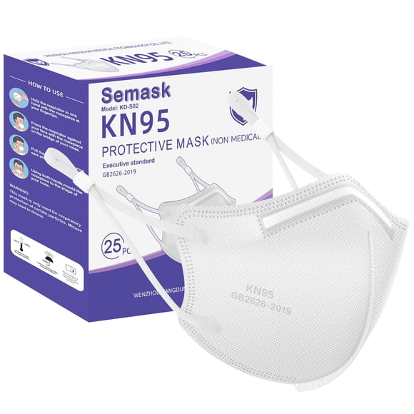 Máscaras respiratorias desechables Semask KN95, paquete de 25 unidades, color blanco