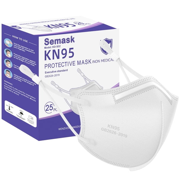 Máscaras respiratorias desechables Semask KN95, paquete de 25 unidades, color blanco