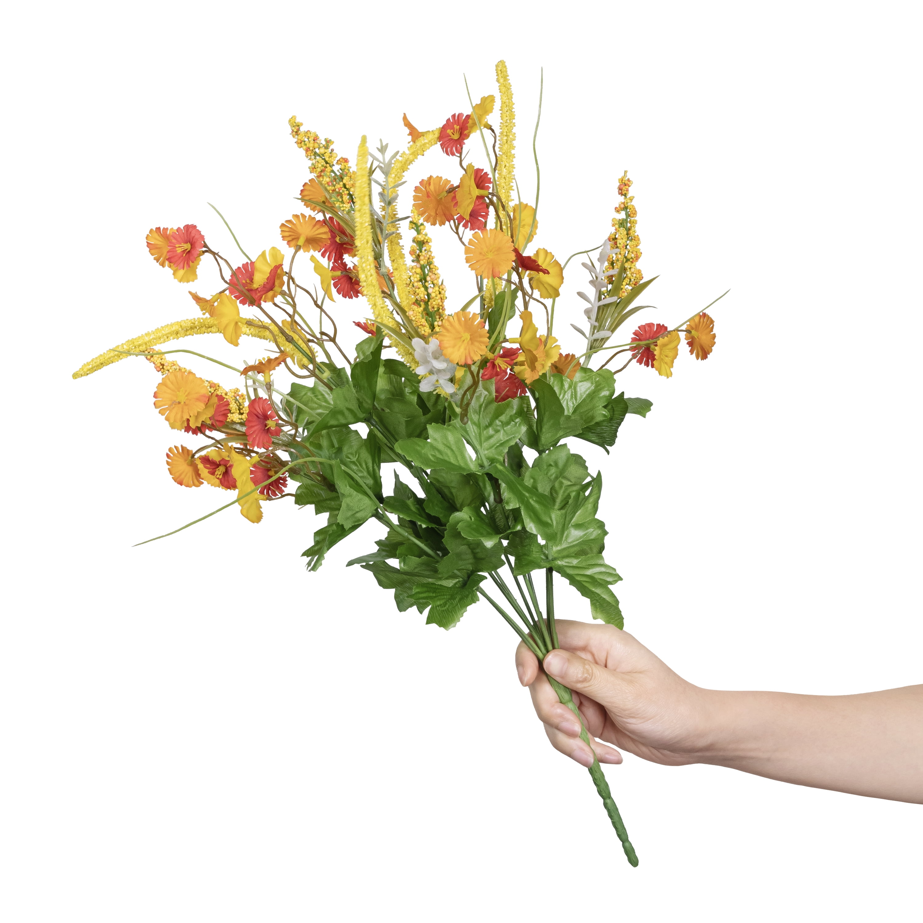 (2 pack) Mainstays 19 in Artificial Silk Orange & Yellow Wildflower Mixed Bush for Indoor Use