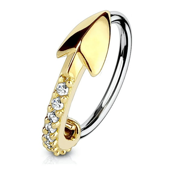 Nose and Cartilage Bendable Hoop Ring with CZ Paved Arrow Surgical Steel 20g-18g