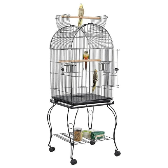 HHBEAUTY 59-Inch Rolling Standing Medium Dome Open Top Bird Cage for Parrots Cockatiels Sun Conures Parakeets Lovebirds Budgies Finches Canary Pet Bird Cage with Removable Stand