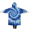 thumbnail image 2 of Oversized Wearable Blanket Hoodie,Blue White Tie Dye Spiral Pattern Sherpa Blanket Hoodie with Super Pockets,Super Warm Fuzzy Pullover for Women & Men, 2 of 6